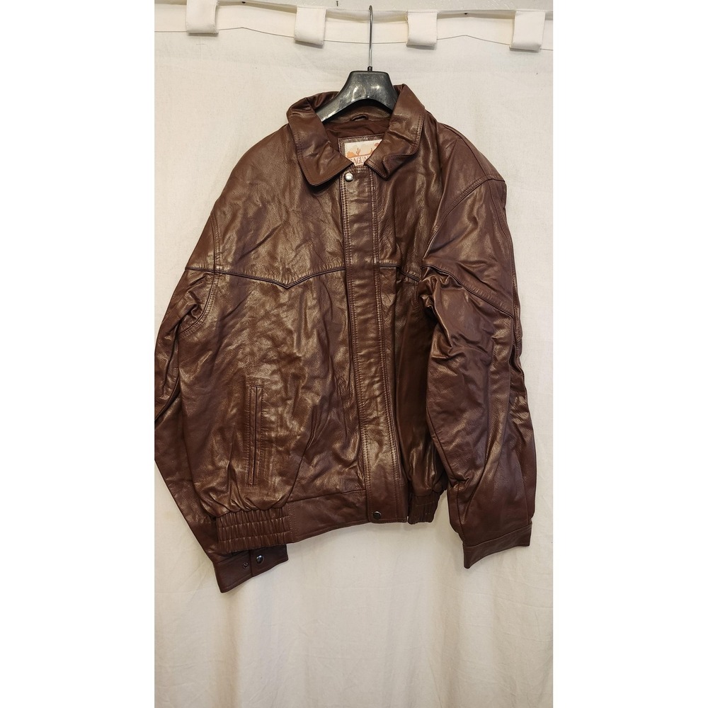 Saguaro West Jacket‎ Mens 2XL Brown Goat Leather Bomber Full Zip Lined Pockets